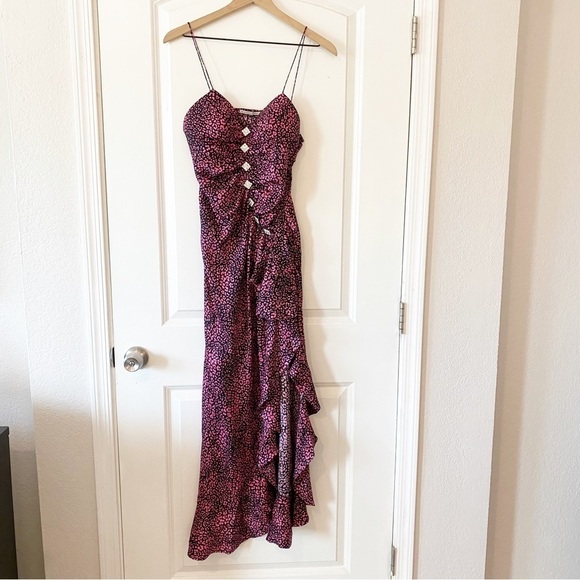 ALESSANDRA RICH Silk Asymmetrical Ruffle Evening Formal Dress - Picture 3 of 14